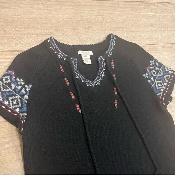 Sundance Black Embroidered Lapland Lambswool Nordic Sweater Dress Size XS - Picture 2 of 5